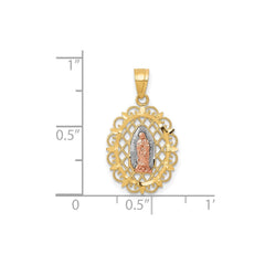 10K Two Tone Gold Virgin Mary Our Lady of Guadalupe Medal Pendant, 22x13mm - JewelryAffairs