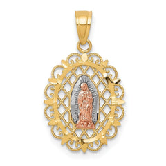 10K Two Tone Gold Virgin Mary Our Lady of Guadalupe Medal Pendant, 22x13mm - JewelryAffairs