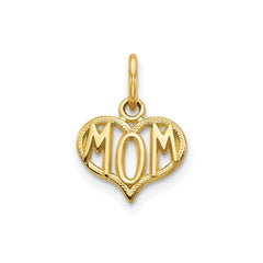 10k Yellow Gold Mom Heart Charm Pendant, 15x11mm - JewelryAffairs