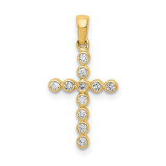 10K Real Yellow Solid Gold High Polished 1/10ct. Diamond Cross Pendant, 20x10mm