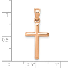 14k Real Rose Gold High Polished Cross Pendant Charm, 25x12mm