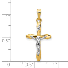 14k Real Two-tone Gold High Polished INRI Crucifix Pendant Charm,28x14mm
