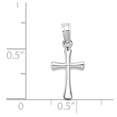 14K Real White Gold Polished Beveled Cross with Round Tips Charm Pendant