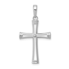 14K Real White Solid Gold High Polished and Cut-Out Cross Pendant Charm