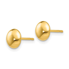 14k Yellow Gold High Polish Half Ball Post Stud Earrings, 7mm Diameter