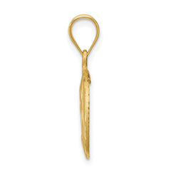 14k Real Yellow Solid Gold Brushed Diamond Cut Virgin Mary Pendant Charm, 23mm