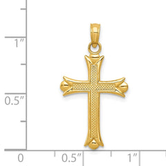 14k Real Yellow Solid Gold Fleur De Lis Cross Pendant, 30x16mm