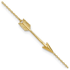 14k Real Yellow Solid Gold High Polished Arrow Anklet, Adjustable 9 to 10