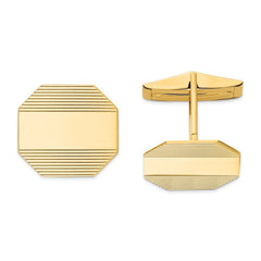 14k Real Gold Men's Rectangular Octagon With Line Design Cuff Links - JewelryAffairs