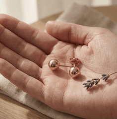 14K Real Rose Gold Ball Stud Earrings - JewelryAffairs