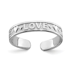 14K Real Solid White Gold Polished Love and Hearts Toe Ring - JewelryAffairs
