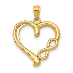 14K Real Solid Yellow Gold Infinity Symbol Heart Pendant Charm - JewelryAffairs