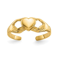 14k Real Yellog Gold High Polished Claddagh Heart Summer Toe Ring - JewelryAffairs
