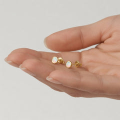 14K Real Yellow Gold 4mm Round Opal Bezel Post Stud Earrings - JewelryAffairs