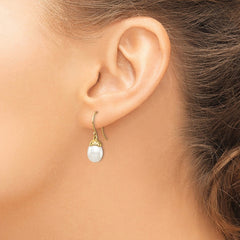 14k Real Yellow Gold 7 - 8mm White Rice Freshwater Cultured Pearl French Wire Drop Earrings, 23mm - JewelryAffairs