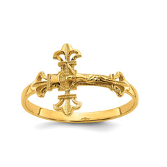 14K Real Yellow Gold Diamond Cut Crucifix Ring, Size 7 - JewelryAffairs