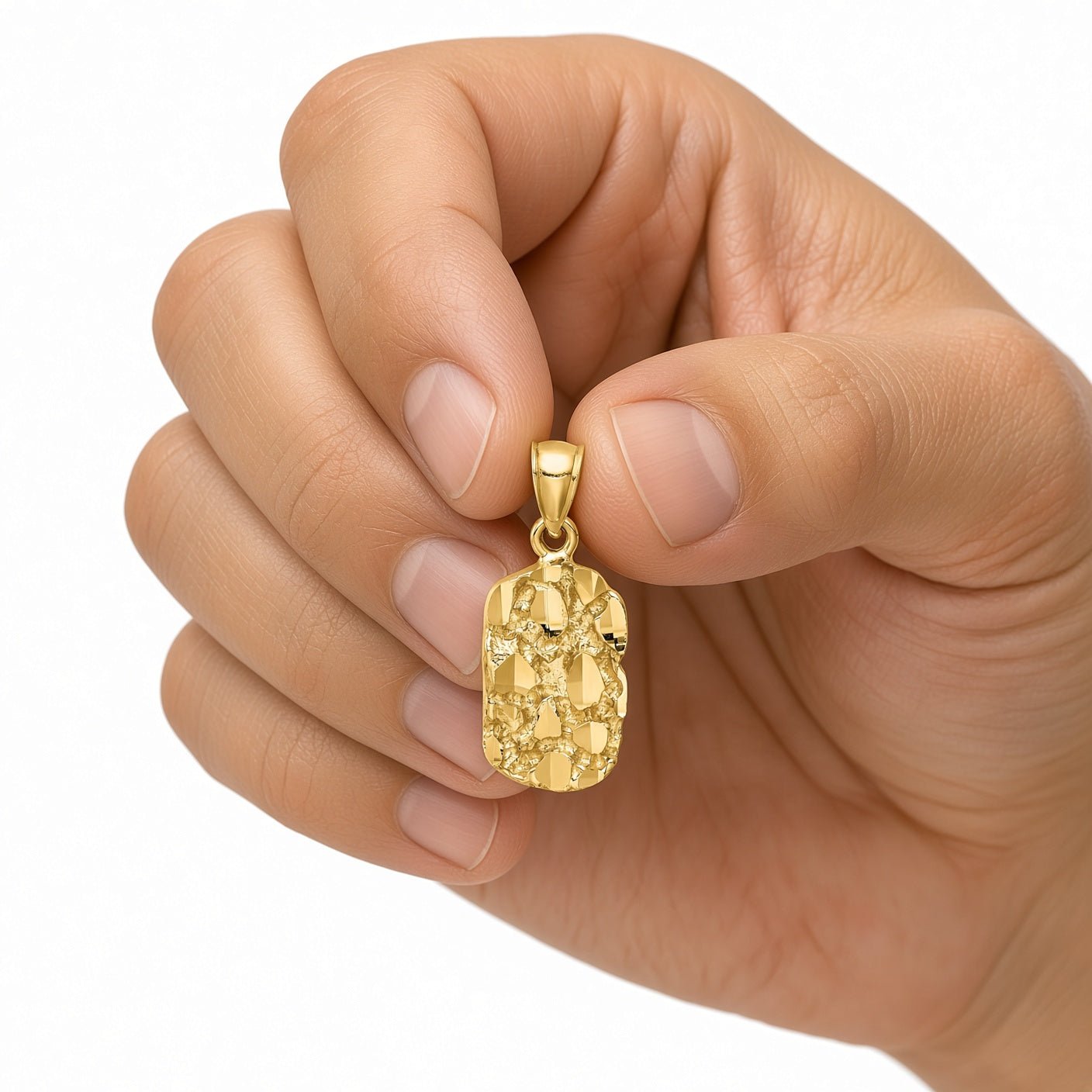 14k Real Yellow Gold Diamond-Cut Nugget Pendant Charm 1 Inch Length