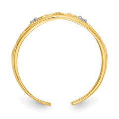 14k Real Yellow Gold Filigree Diamond Stones Toe Ring - JewelryAffairs