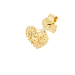 14K Real Yellow Gold Heart Pattern Stud Earrings, 8mm - JewelryAffairs