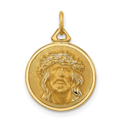 14k Real Yellow Gold Polished and Satin Small Round Jesus Medal Pendant, 0.5 Inch Diameter - JewelryAffairs