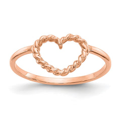 14k Rose Gold Polished and Textured Heart Ring, Size 7 - JewelryAffairs