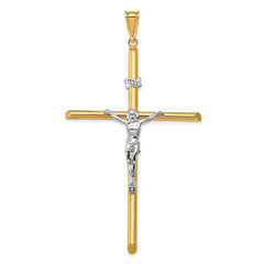 14k Two - Tone Gold High Polished Jesus Crucifix Pendant,76x42mm - JewelryAffairs