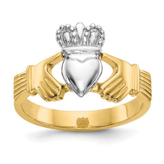 14k Two Tone Yellow and White Gold Irish Claddagh Heart Ring, Size 6 - JewelryAffairs