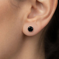 14k White Gold Round Black Cubic Zirconia Stud Earrings - JewelryAffairs