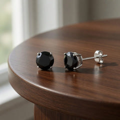 14k White Gold Round Black Cubic Zirconia Stud Earrings - JewelryAffairs