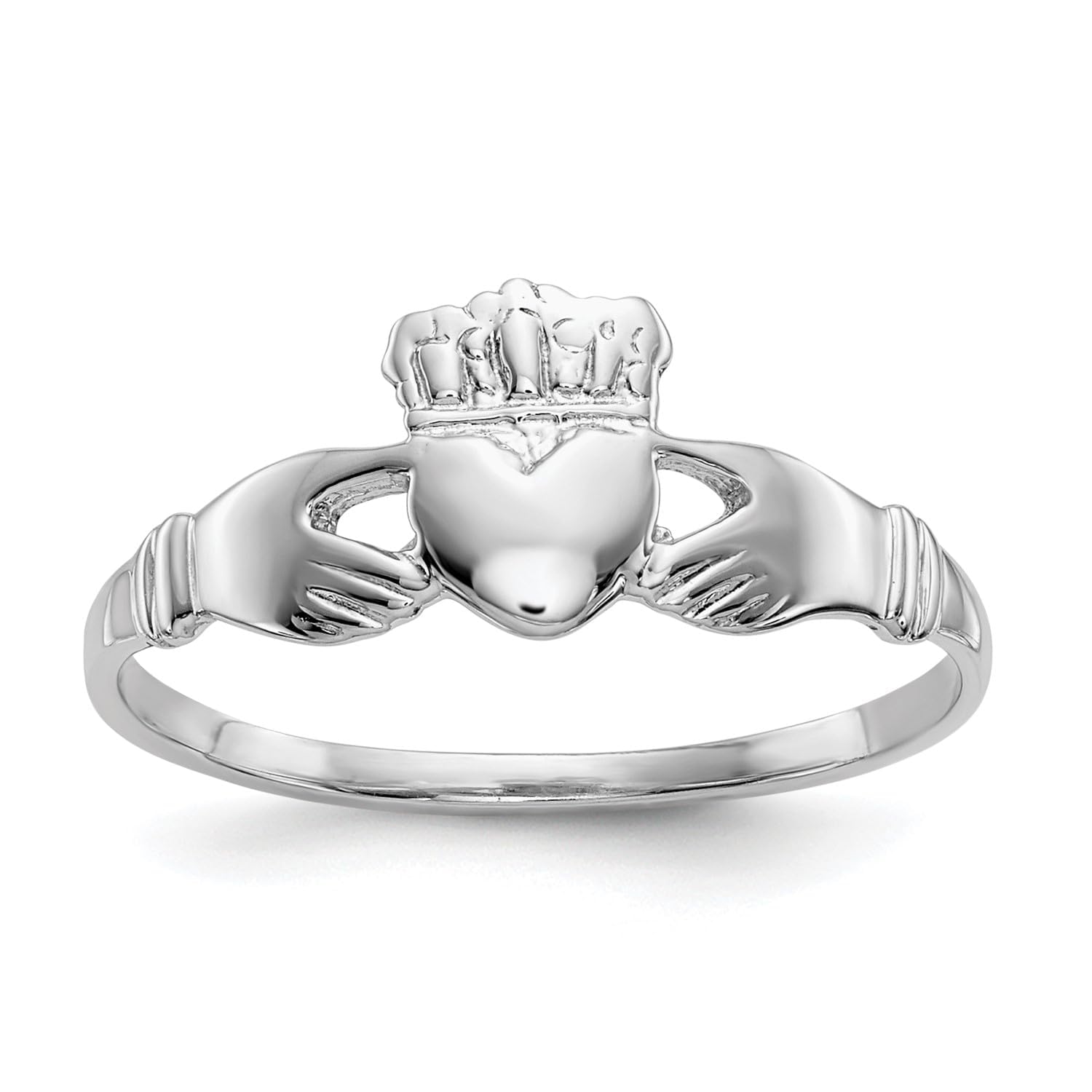 14k White Gold Women's Claddagh Ring, Size 6 - JewelryAffairs