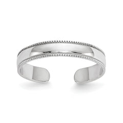 14K White Solid Gold Milgrain Design Adjustable Toe Ring - JewelryAffairs