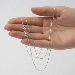 14k White Solid Gold Mirror Box Chain Necklace, 0.7mm - JewelryAffairs