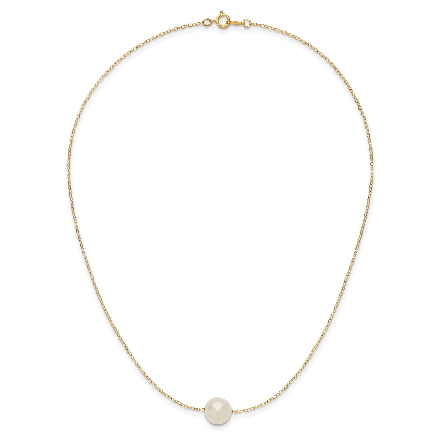 14k Yellow Gold 11mm White Round Freshwater Cultured Pearl Necklace, 17 - JewelryAffairs