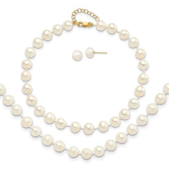 14k Yellow Gold 6 - 7mm Fresh Water Pearl Bracelet, Necklace and Earring Set - JewelryAffairs