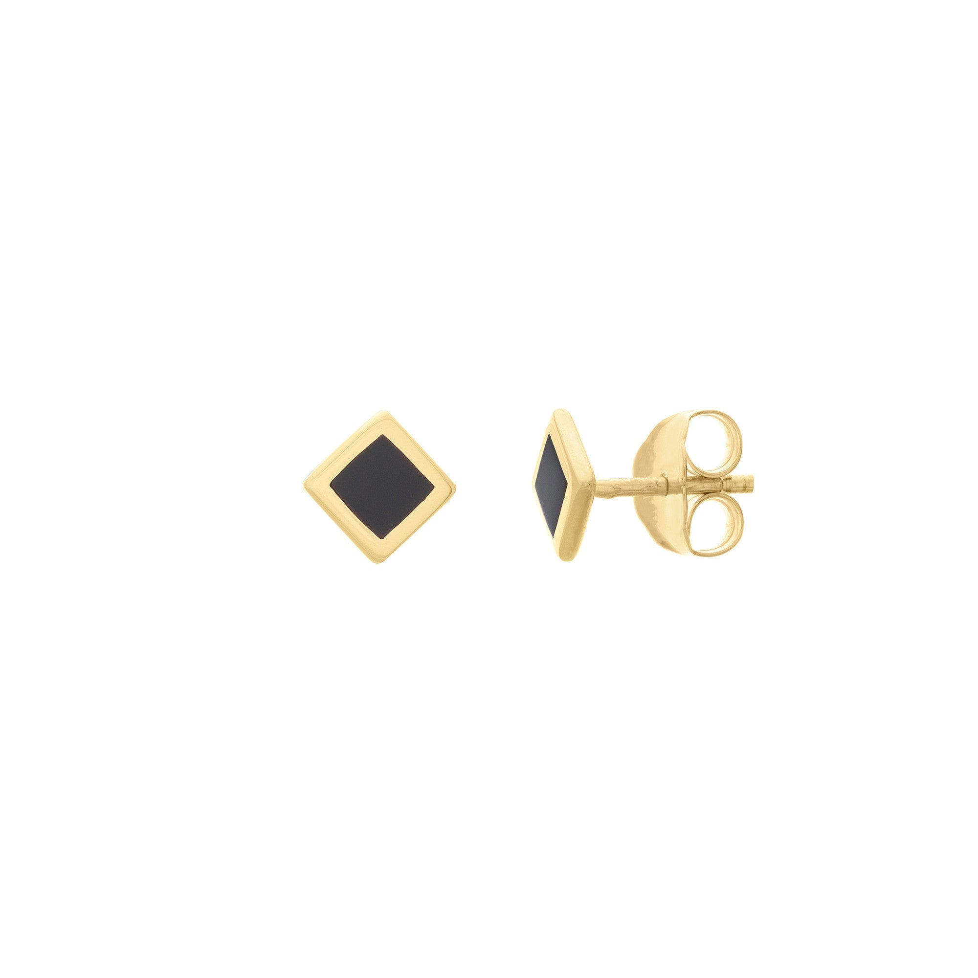 14k Yellow Gold Black Enamel Rhombus Stud Earrings, 5mm - JewelryAffairs