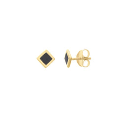 14k Yellow Gold Black Enamel Rhombus Stud Earrings, 5mm - JewelryAffairs