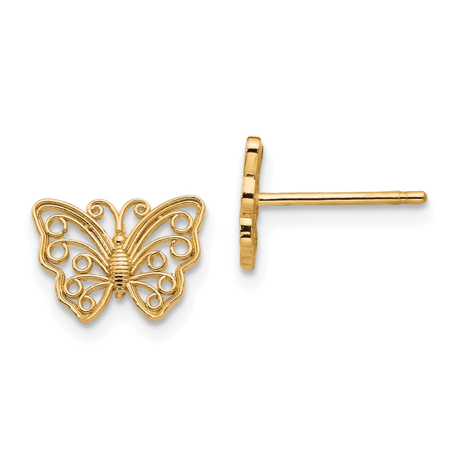 14K Yellow Gold Butterfly Design Post Earrings, 7x9mm - JewelryAffairs