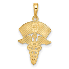 14k Yellow Gold Caduceus Registered Nurse Cap Pendant, 30x15mm - JewelryAffairs