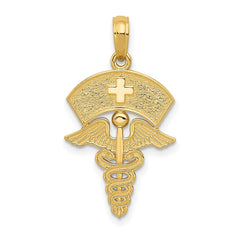 14k Yellow Gold Caduceus Registered Nurse Cap Pendant, 30x15mm - JewelryAffairs