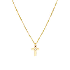 14k Yellow Gold Diamond Cross Pendant Necklace, Adjustable Chain 16-18 Inches