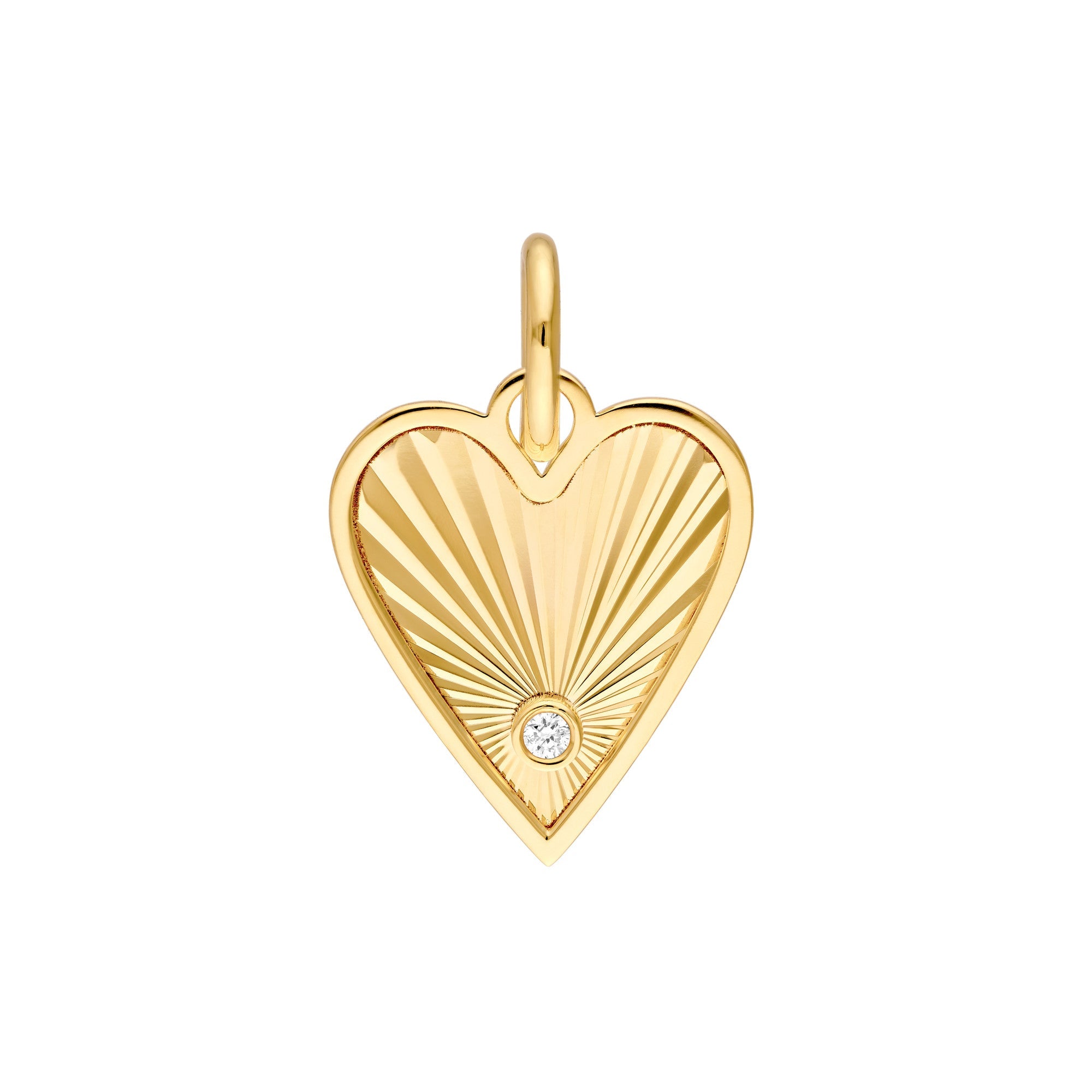 14k Yellow Gold Diamond Fluted Heart Charm Pendant, 15mm - JewelryAffairs