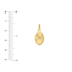 14K Yellow Gold Diamond Oval Pendant,15mm - JewelryAffairs