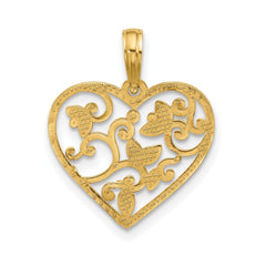 14K Yellow Gold Fancy Flower Design Heart Pendant, 20x18mm - JewelryAffairs