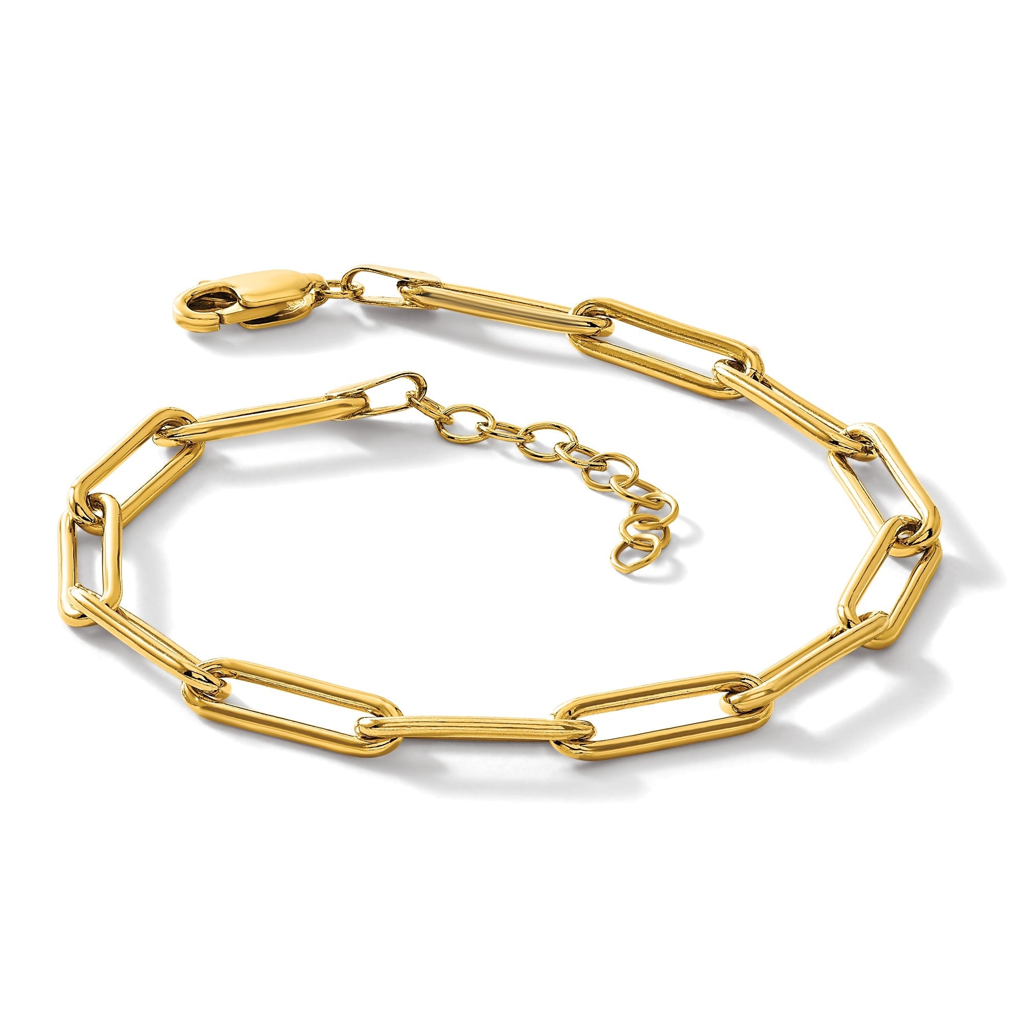 14K Yellow Gold Filled Paperclip Link Bracelet, 4mm Width, 6.5 Inch Length with 1 Inch Extension Chain - JewelryAffairs