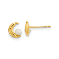 14K Yellow Gold Half Moon 2.5 - 3mm Freshwater Cultured Pearl Post Stud Earrings - JewelryAffairs