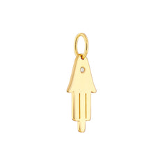14K Yellow Gold Hamsa Diamond Pendant, 18mm - JewelryAffairs