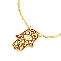 14K Yellow Gold Hamsa Hand Diamond Adjustable Necklace, 16" - 18" - JewelryAffairs