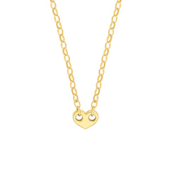 14k Yellow Gold Heart Puff Mariner And Oval Rolo Necklace, 18" - JewelryAffairs