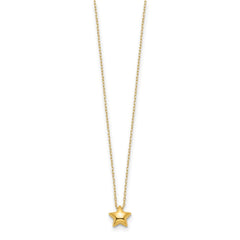 14k Yellow Gold High Polished Puffed Star Pendant Necklace, 16.5 Inches - JewelryAffairs