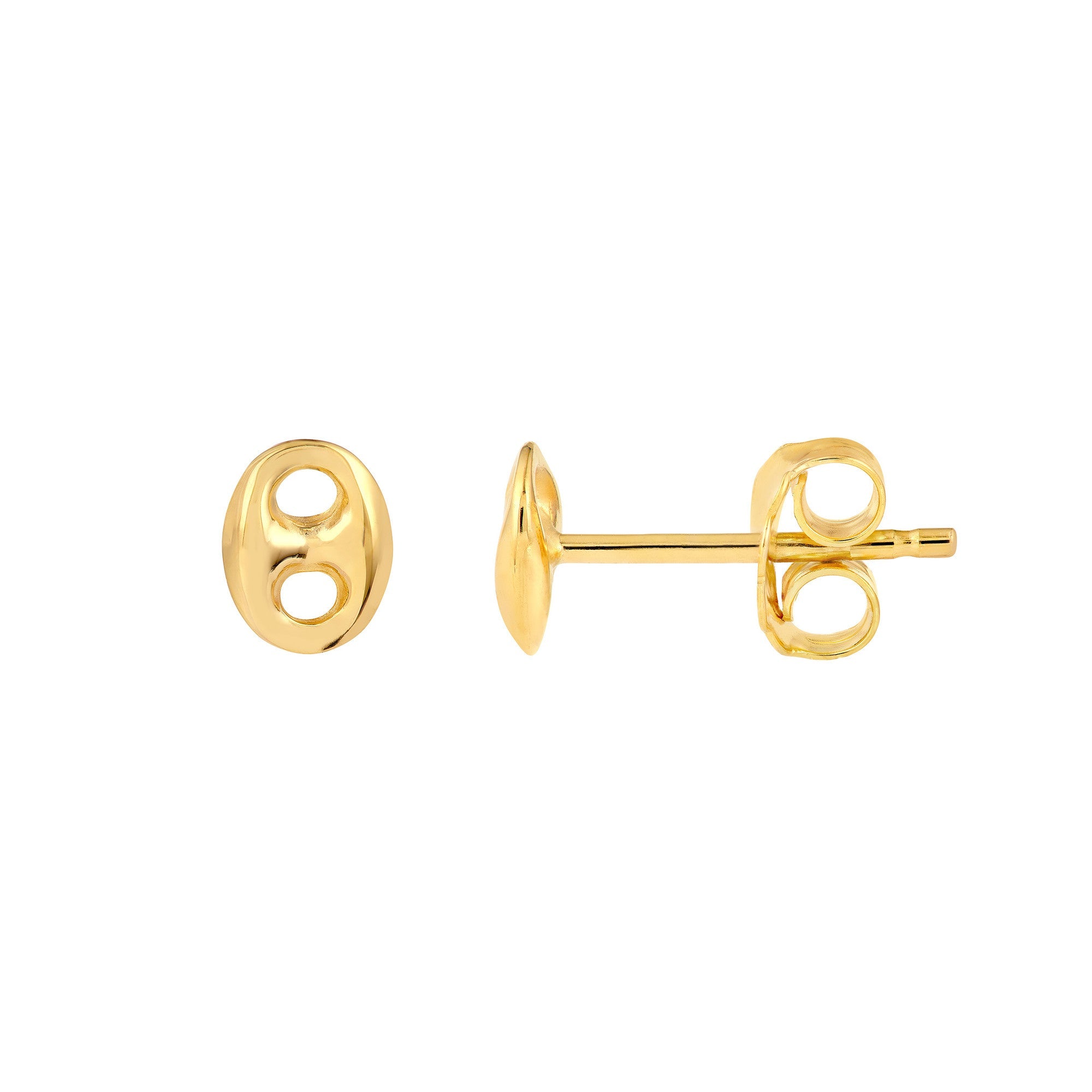 14K Yellow Gold Mariner Link Button Stud Earrings. 7mm - JewelryAffairs